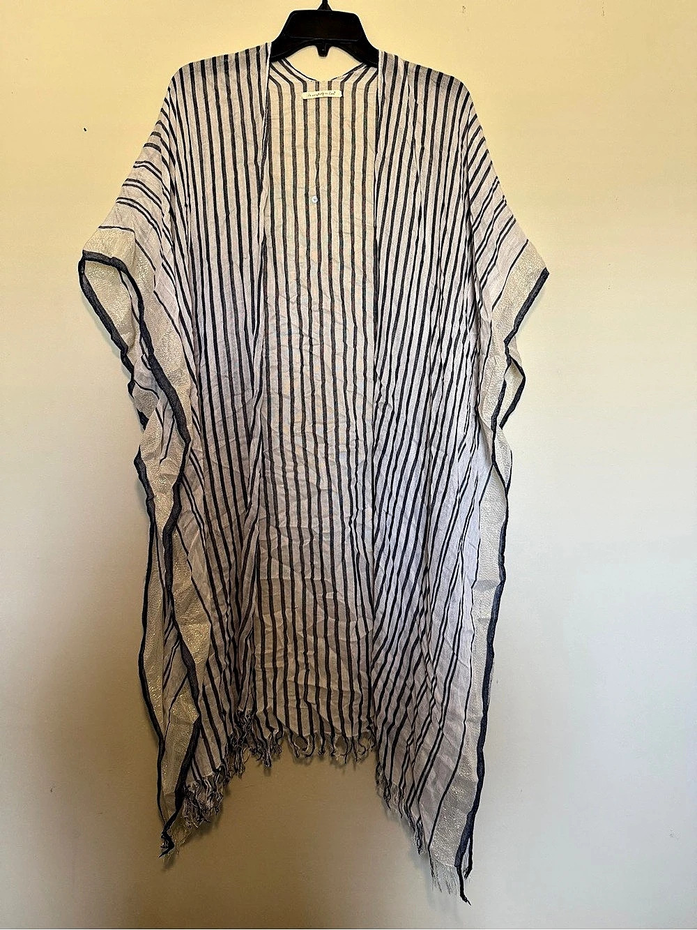 Do everything in love Striped Fringe Cover-Up in White & Blue
